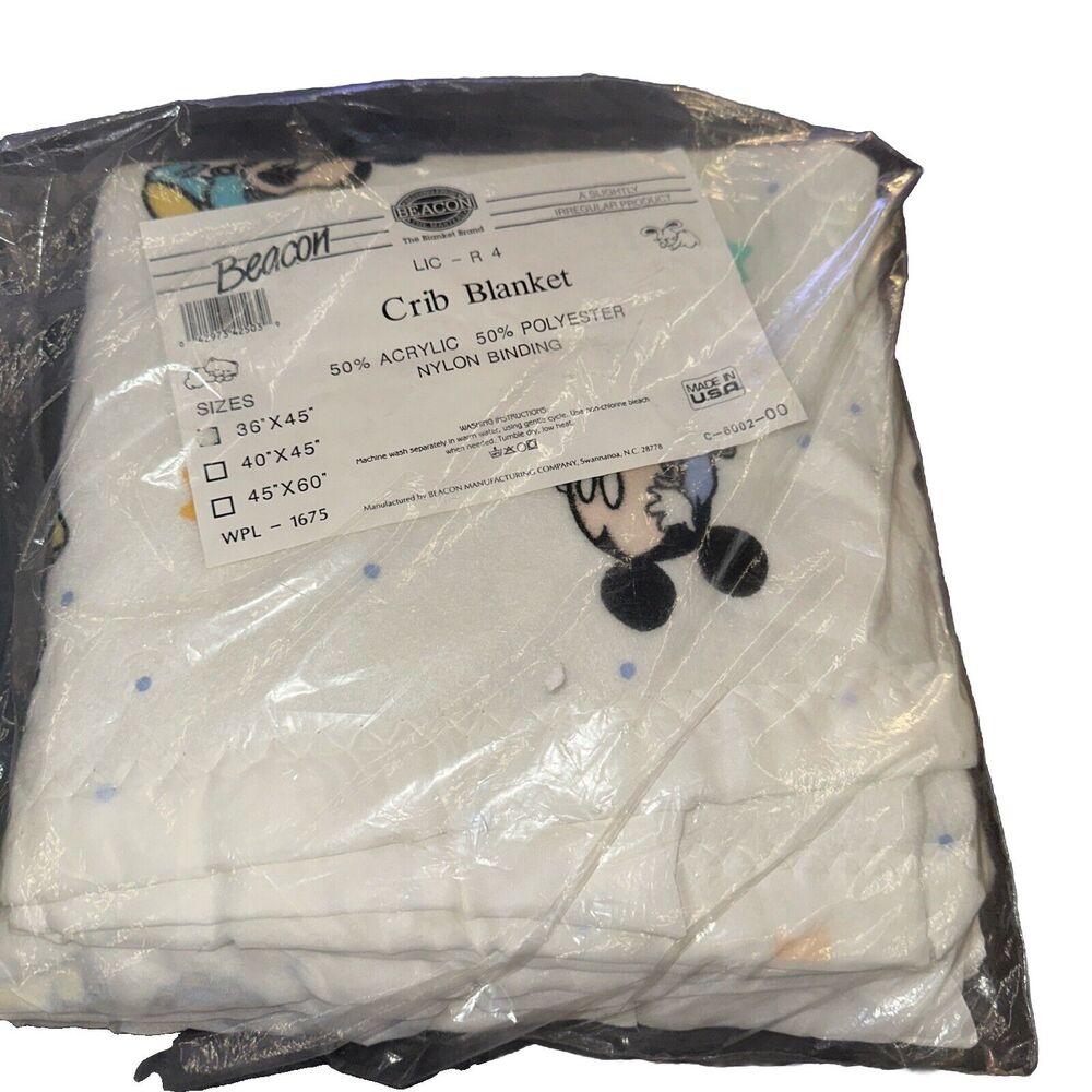 Vintage Mickey Mouse Baby Blanket Acrylic Polyester Trim 36” x 45” Beacon USA